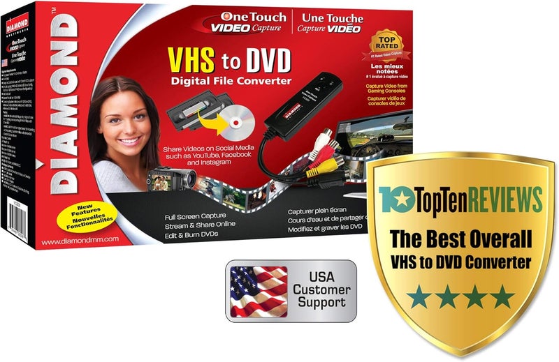 Diamond Multimedia VC500 One Touch VHS to Digital File, DVD Converter with Easy to use Software, Convert, Edit and Save For Win7,8,10,11 - Image 1